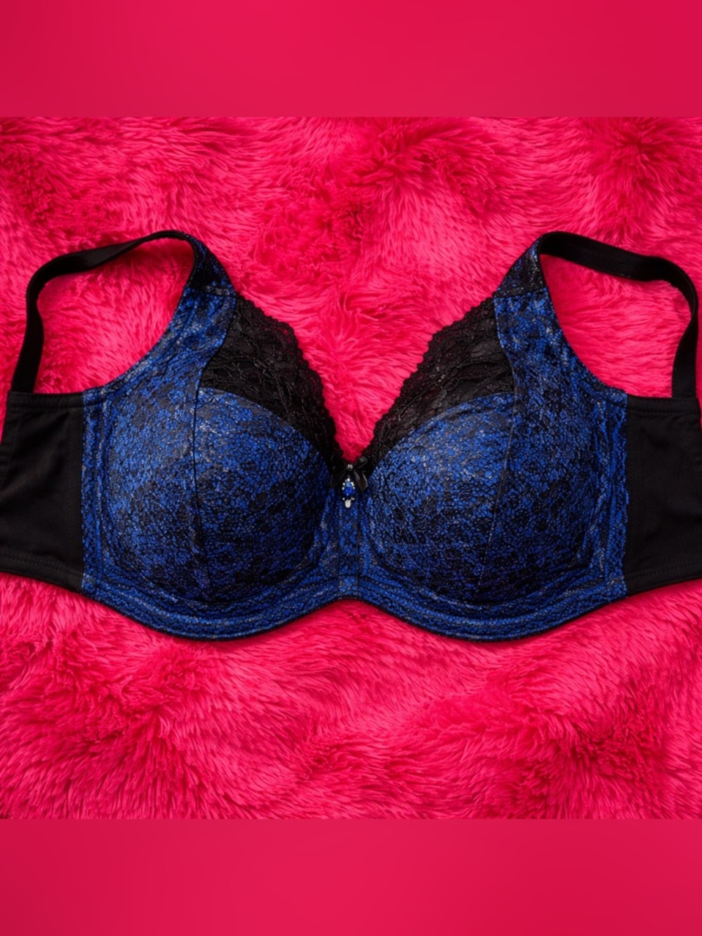 Elomi 32N Blue Black Lace Full Coverage Bra EL4190 Strong Support